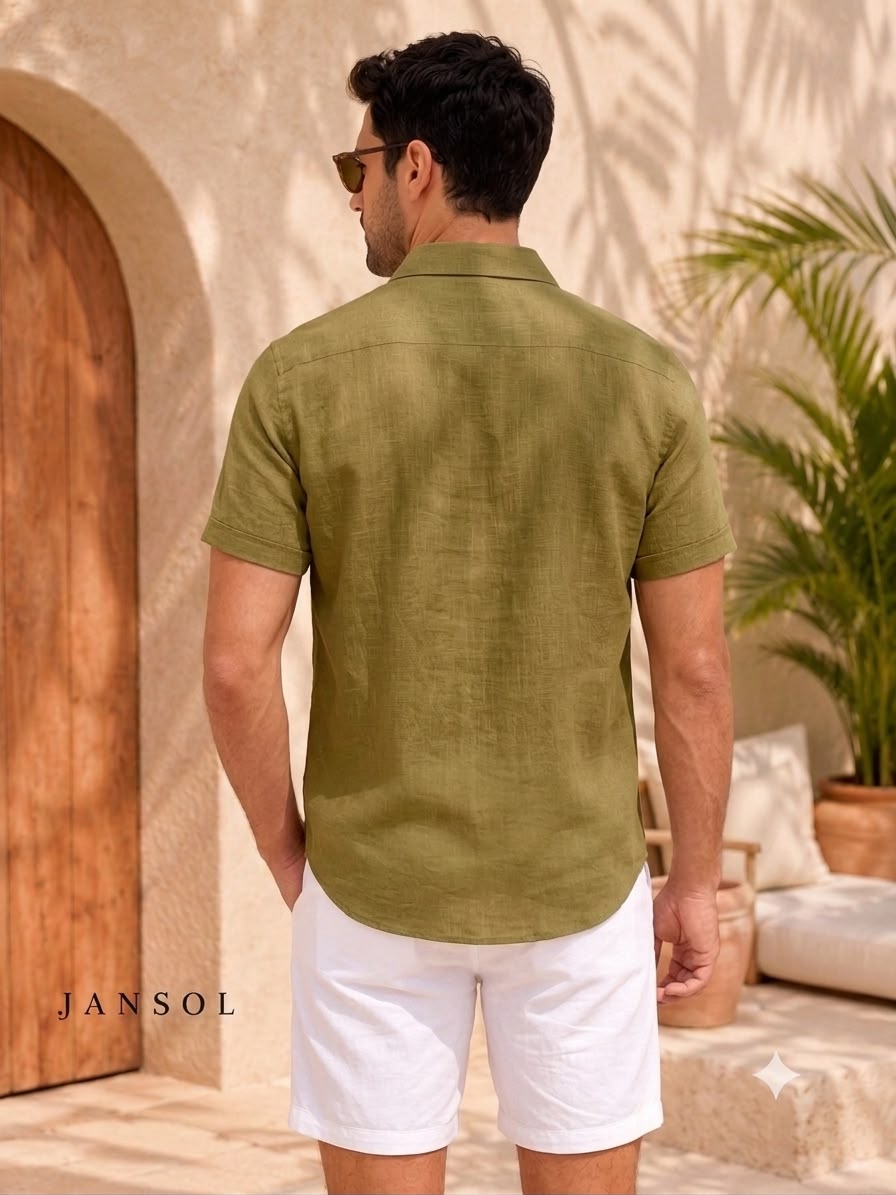 Camisa en Lino Verde Olivo (Manga Corta) |JANSOL