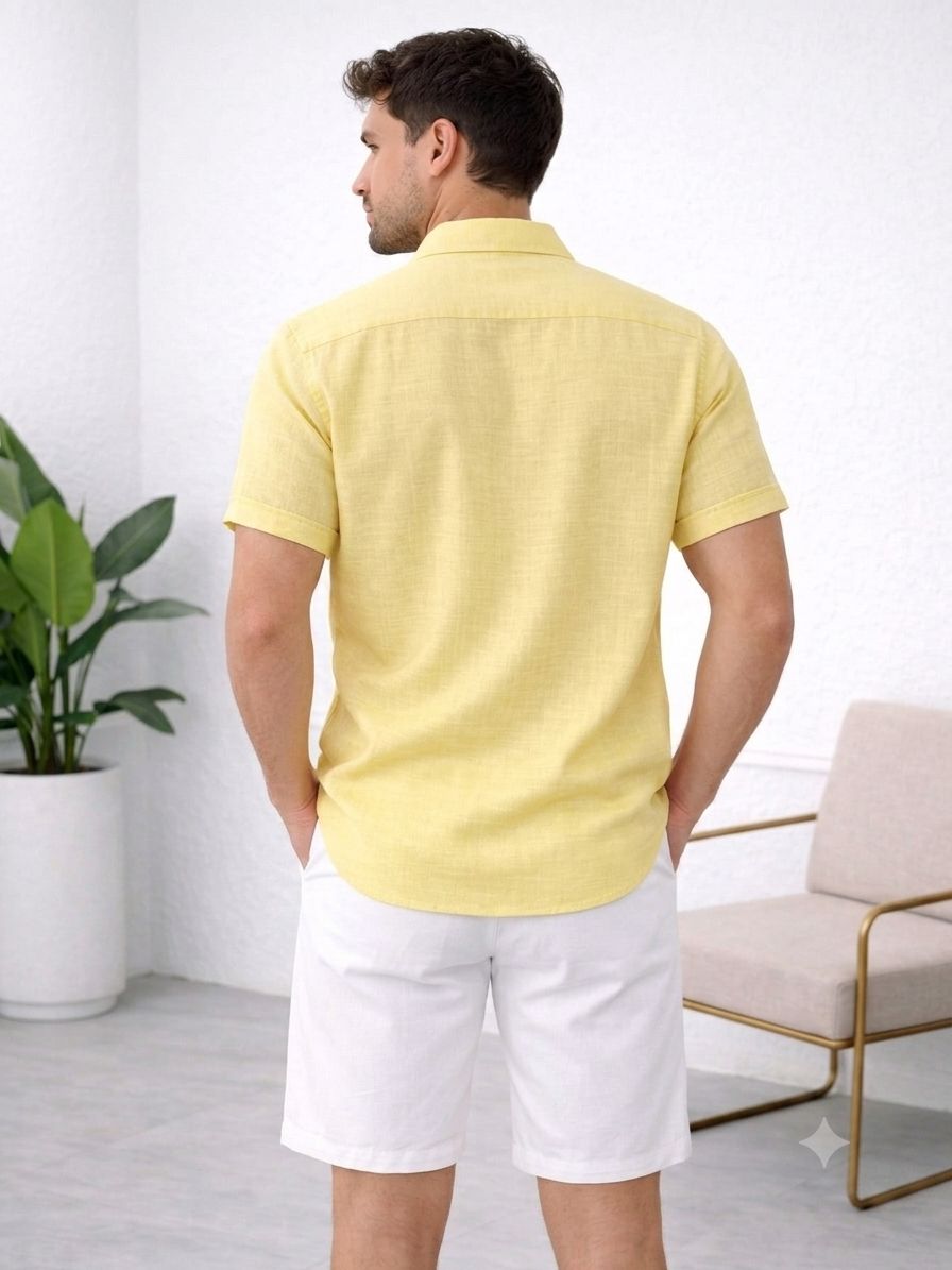 Camisa en Lino Amarilla ( Manga Corta ) JANSOL