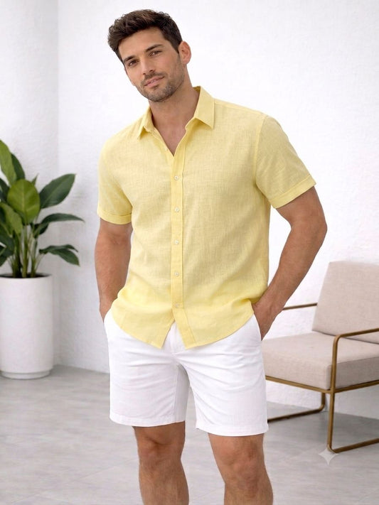 Camisa en Lino Amarilla ( Manga Corta ) JANSOL