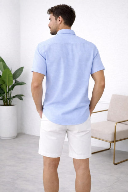 Camisa en Lino Azul (Manga Corta)|JANSOL