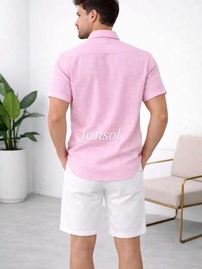 Camisa en Lino Rosa (Manga Corta ) |JANSOL