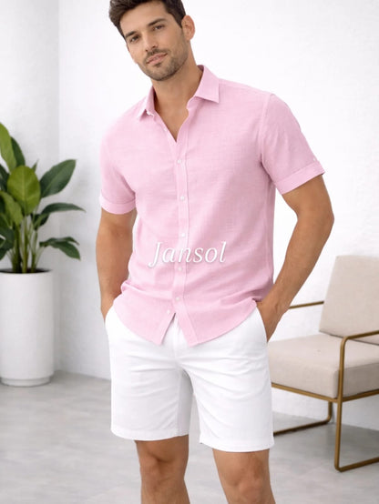 Camisa en Lino Rosa (Manga Corta ) |JANSOL