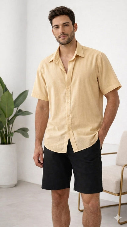 Camisa en Lino Arena Crema Suave (Manga Corta ) |JANSOL