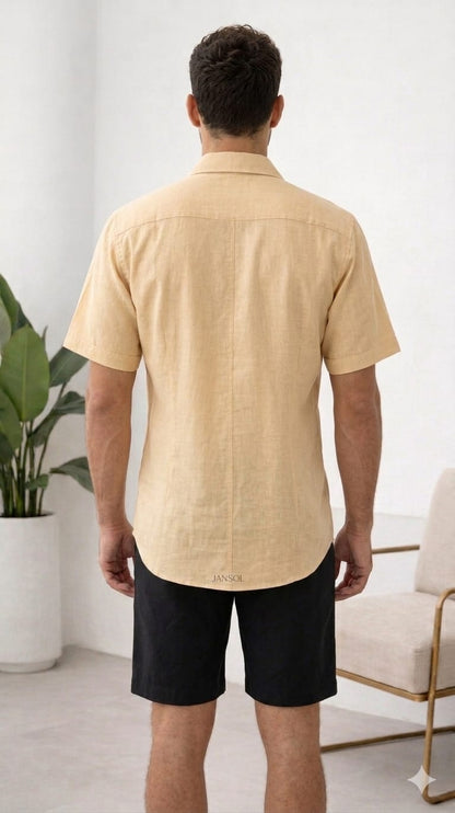 Camisa en Lino Arena Crema Suave (Manga Corta ) |JANSOL