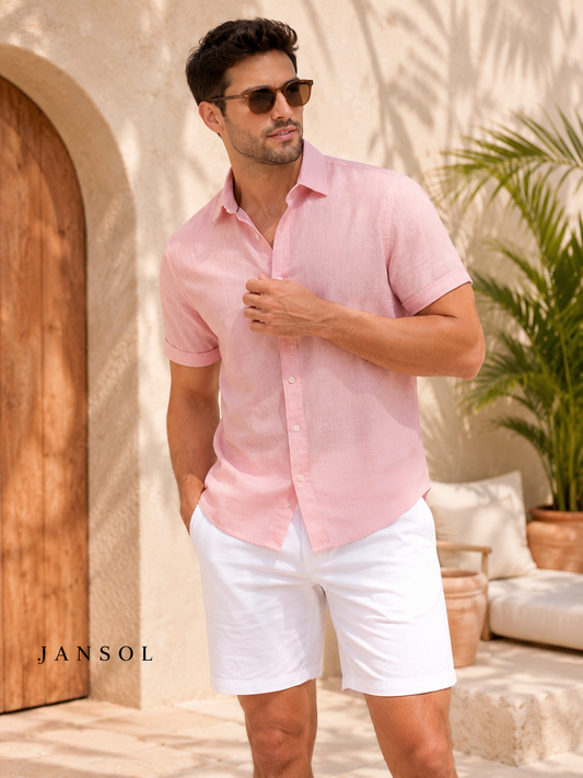 Camisa en Lino Palo Rosa (Manga Corta) |JANSOL