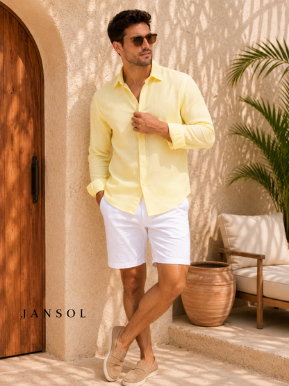 Camisa en Lino Amarillo Pastel (Manga Larga) | JANSOL