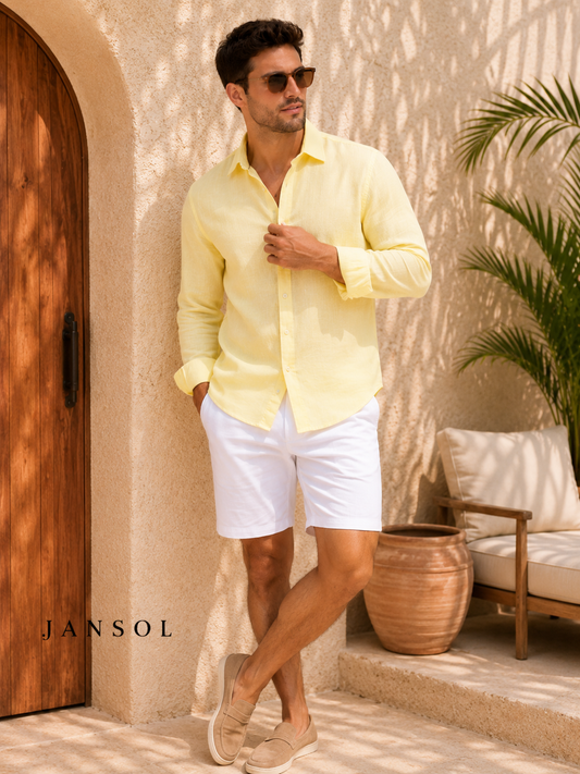 Camisa en Lino Amarillo Pastel (Manga Larga) | JANSOL