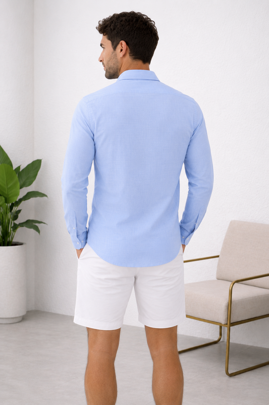Camisa en Lino azul (Manga Larga) | JANSOL