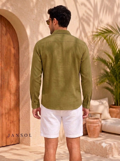 Camisa en Lino Verde Olivo (Manga Larga) | JANSOL