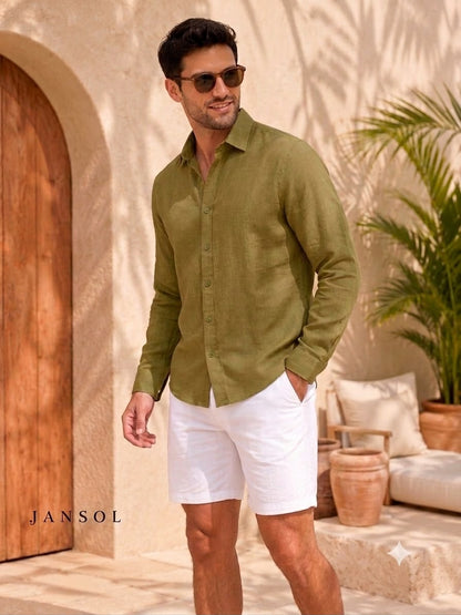 Camisa en Lino Verde Olivo (Manga Larga) | JANSOL
